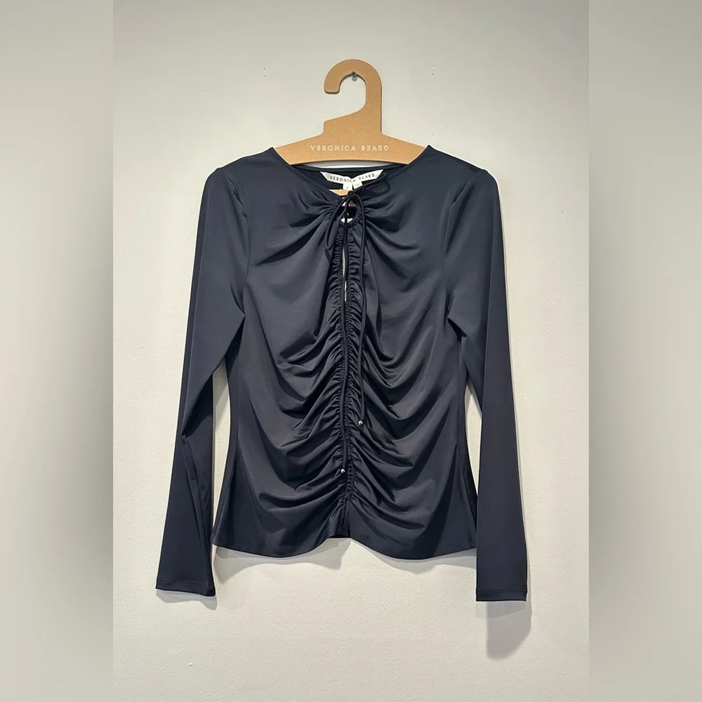 Veronica Beard Roque Ruched Tie  Back Top, Size 6 - Picture 8 of 12